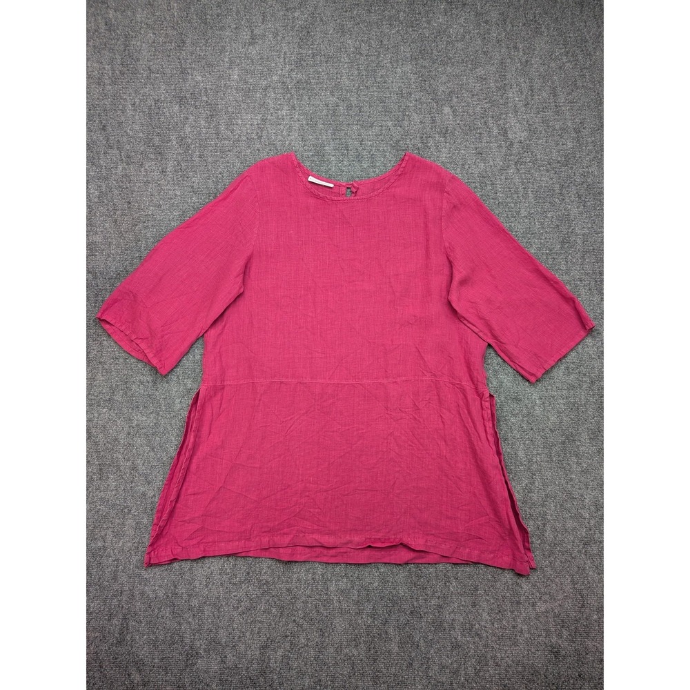 Bryn Walker Tunic Shirt Womens XL Pink Linen Made USA Lagenlook Minimalist Slits
